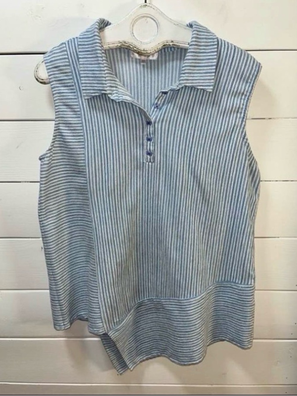 LE GRENIER Blue Striped Sleeveless Blouse Size L